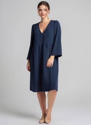 Rochie midi croială fluidă mâneci scurte albastru GRACE & MILA femeie