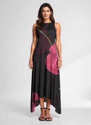 Rochie lungă imprimeu floral fără mâneci violet DESIGUAL femeie