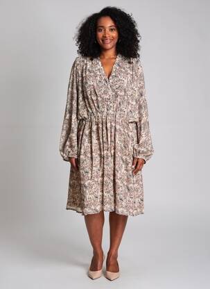 Rochie midi croială fluidă mâneci lungi bej MOLLY BRACKEN femeie