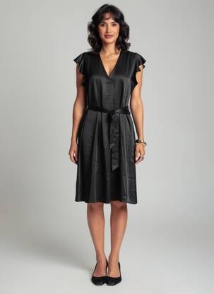 Rochie midi croială fluidă mâneci scurte negru MOLLY BRACKEN femeie