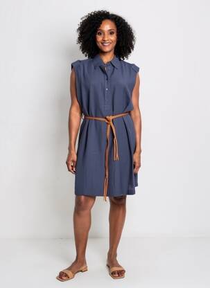 Rochie midi țesătură crep mâneci scurte albastru MOLLY BRACKEN femeie