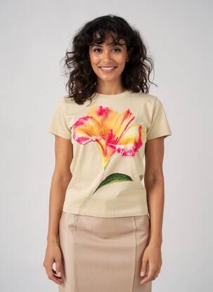 Tricou serigrafie mâneci scurte bej DESIGUAL femeie
