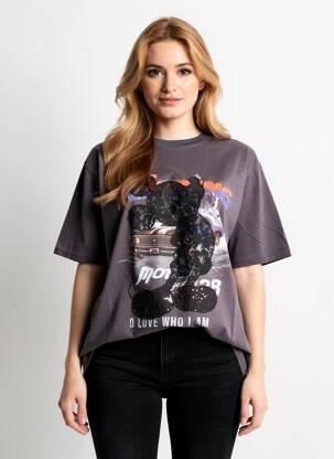 Tricou croială dreaptă mâneci scurte gri DESIGUAL femeie