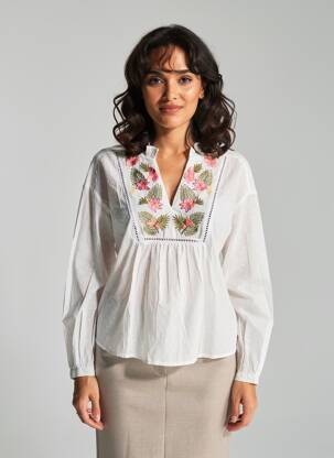 Bluză țesătură poplin mâneci lungi alb MOLLY BRACKEN femeie