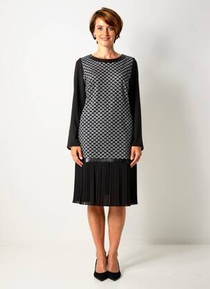Rochie midi imprimeu fantezie mâneci lungi negru FRANCE RIVOIRE femeie