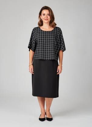 Rochie midi țesătură crep mâneci scurte negru GUY DUBOUIS femeie