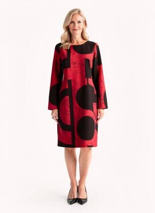 Rochie midi imprimeu fantezie mâneci lungi roșu FRANCE RIVOIRE femeie