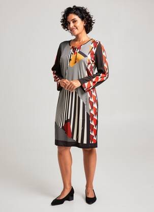Rochie midi imprimeu fantezie mâneci lungi negru GUY DUBOUIS femeie
