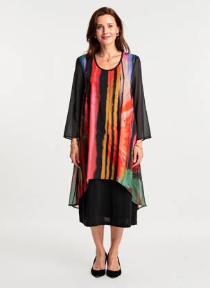 Rochie midi croială fluidă mâneci lungi negru FRANCE RIVOIRE femeie