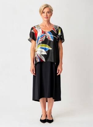 Rochie midi imprimeu fantezie mâneci scurte negru MERI & ESCA femeie