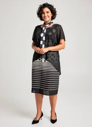 Rochie midi imprimeu fantezie mâneci scurte negru GUY DUBOUIS femeie