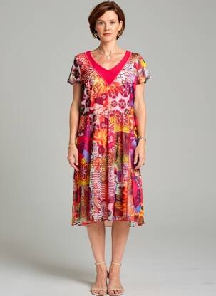 Rochie midi imprimeu floral mâneci scurte roșu GUY DUBOUIS femeie
