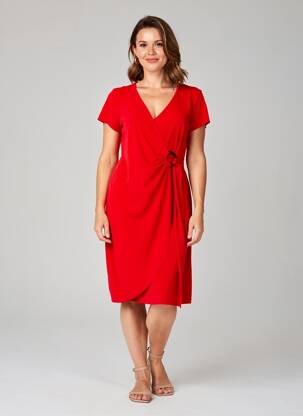 Rochie midi țesătură crep mâneci scurte roșu MERI & ESCA femeie