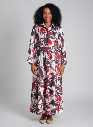 Rochie lungă imprimeu floral mâneci 3/4 roșu MARIA BELLENTANI femeie