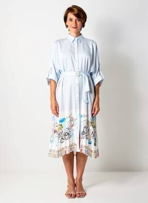 Rochie midi croială fluidă mâneci 3/4 albastru LESLIE femeie