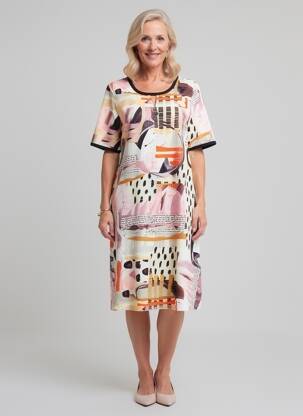 Rochie midi imprimeu fantezie mâneci scurte negru DOLCEZZA femeie