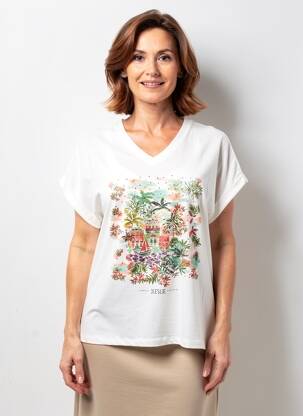 Tricou serigrafie cu strasuri mâneci scurte bej LESLIE femeie