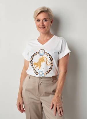 Tricou imprimeu fantezie mâneci scurte bej LESLIE femeie