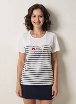 Tricou serigrafie cu strasuri mâneci scurte albastru ANANKE femeie