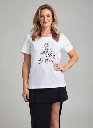 Tricou serigrafie cu strasuri mâneci scurte alb DOLCEZZA femeie