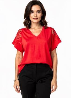 Tricou guler în v mâneci scurte roșu MARIA BELLENTANI femeie