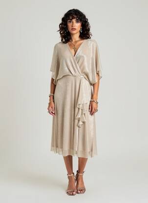 Rochie midi croială fluidă mâneci 3/4 bej JOSEPH RIBKOFF femeie