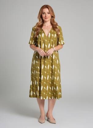 Rochie midi imprimeu fantezie mâneci scurte verde MARIA BELLENTANI femeie