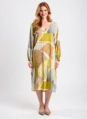 Rochie midi croială fluidă mâneci lungi bej MARIA BELLENTANI femeie