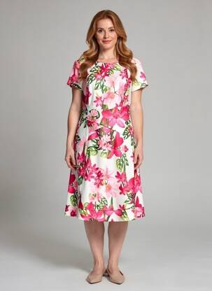 Rochie midi imprimeu floral mâneci scurte roz JOSEPH RIBKOFF femeie