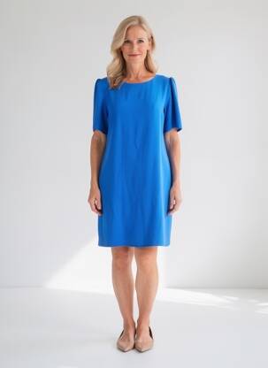 Rochie scurtă croială fluidă mâneci scurte albastru GEVANA femeie