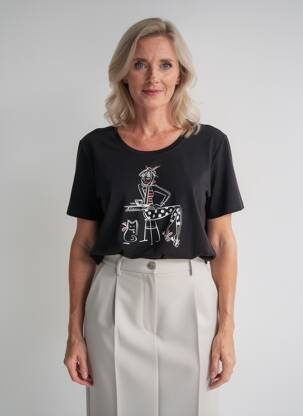 Tricou croială dreaptă mâneci scurte negru DOLCEZZA femeie