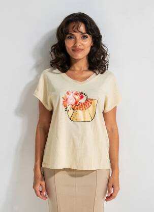 Tricou elasticitate mâneci scurte bej ANANKE femeie