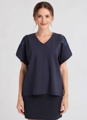 Tricou croială dreaptă mâneci scurte albastru MARIA BELLENTANI femeie