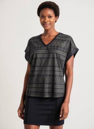 Tricou imprimeu fantezie mâneci scurte negru LEO & UGO femeie