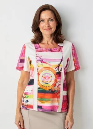 Tricou imprimeu fantezie mâneci scurte roz GUY DUBOUIS femeie