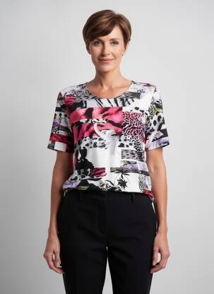 Tricou imprimeu fantezie mâneci scurte roz GUY DUBOUIS femeie