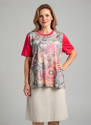Tricou imprimeu fantezie mâneci scurte roșu BAGORAZ femeie