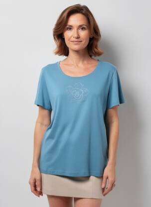 Tricou croială cambrată mâneci scurte albastru GUY DUBOUIS femeie