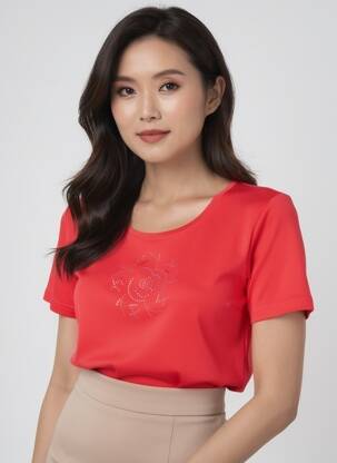 Tricou croială cambrată mâneci scurte roșu FRANCE RIVOIRE femeie