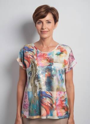 Tricou imprimeu fantezie mâneci scurte albastru GUY DUBOUIS femeie