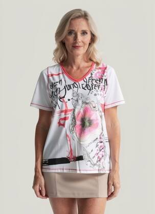 Tricou imprimeu fantezie mâneci scurte alb IMPULSION femeie