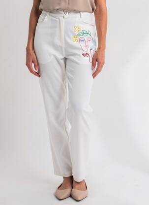 Pantalon drept elasticitate mărime normală alb LEO & UGO femeie
