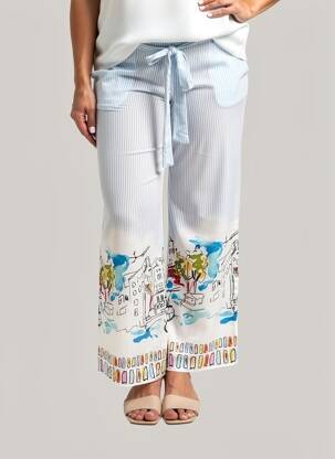 Pantalon drept țesătură poplin mărime normală albastru LESLIE femeie