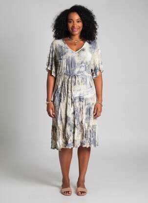 Rochie midi țesătură crep mâneci scurte gri LAUREN VIDAL femeie