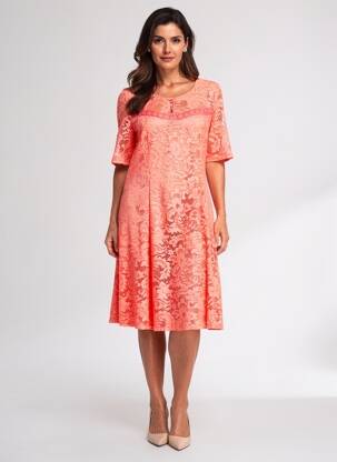 Rochie midi mâneci scurte mâneci scurte portocalie MOKA'S femeie