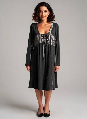 Rochie midi mâneci lungi mâneci lungi gri LAUREN VIDAL femeie