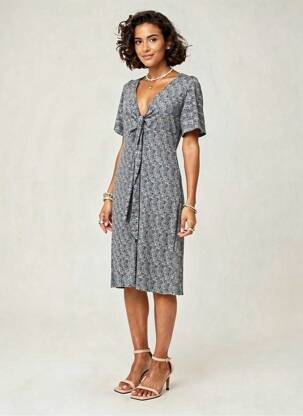 Rochie midi imprimeu fantezie mâneci scurte albastru POUSSIERE D'ETOLE femeie