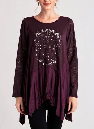 Tunică mâneci lungi guler rotund violet SUN LIGHT femeie