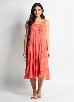 Rochie midi croială fluidă fără mâneci roșu ANDAMIO femeie