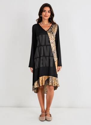 Rochie midi mâneci lungi mâneci lungi negru POUSSIERE D'ETOLE femeie